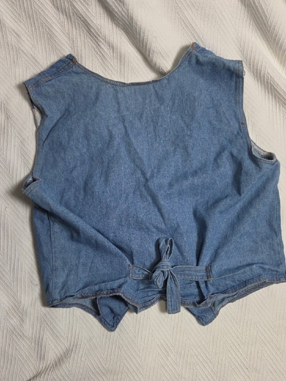 Vintage 90s Alabuy Denim Vest Womens L Western Concho Floral Buttons Tie Back - Picture 4 of 4